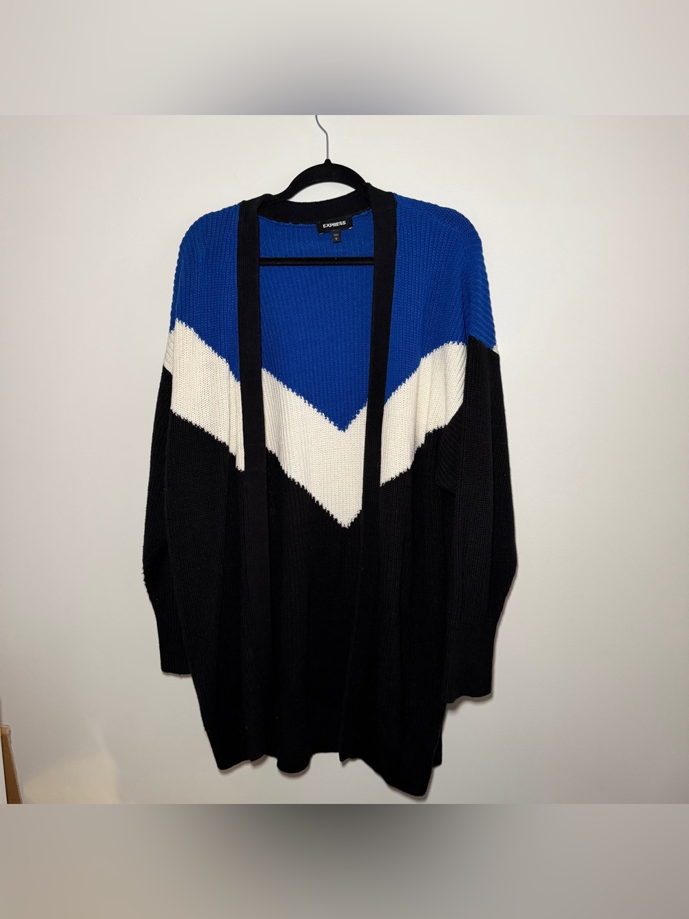 Express Blue, White & Black Open-Front Cardigan Size L